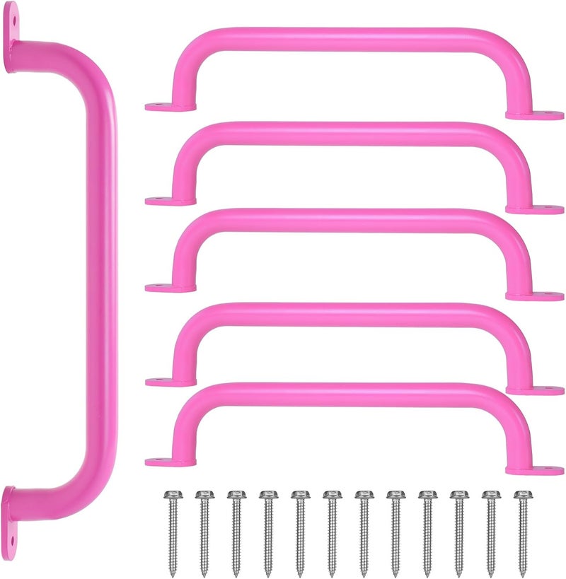 ES Pets 17 Inch 6 Pieces Pink Metal Safety Handles for Playground Equipment - Swing Set Attachment Grab Handle, Playset Accessories Hand Grips, Indoor Kids Monkey Bars for Ceiling - Image 1